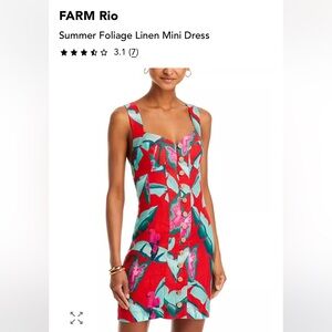 Farm Rio Small.  Summer Foliage Linen Mini Dress, Red/Green, NWT 🇧🇷